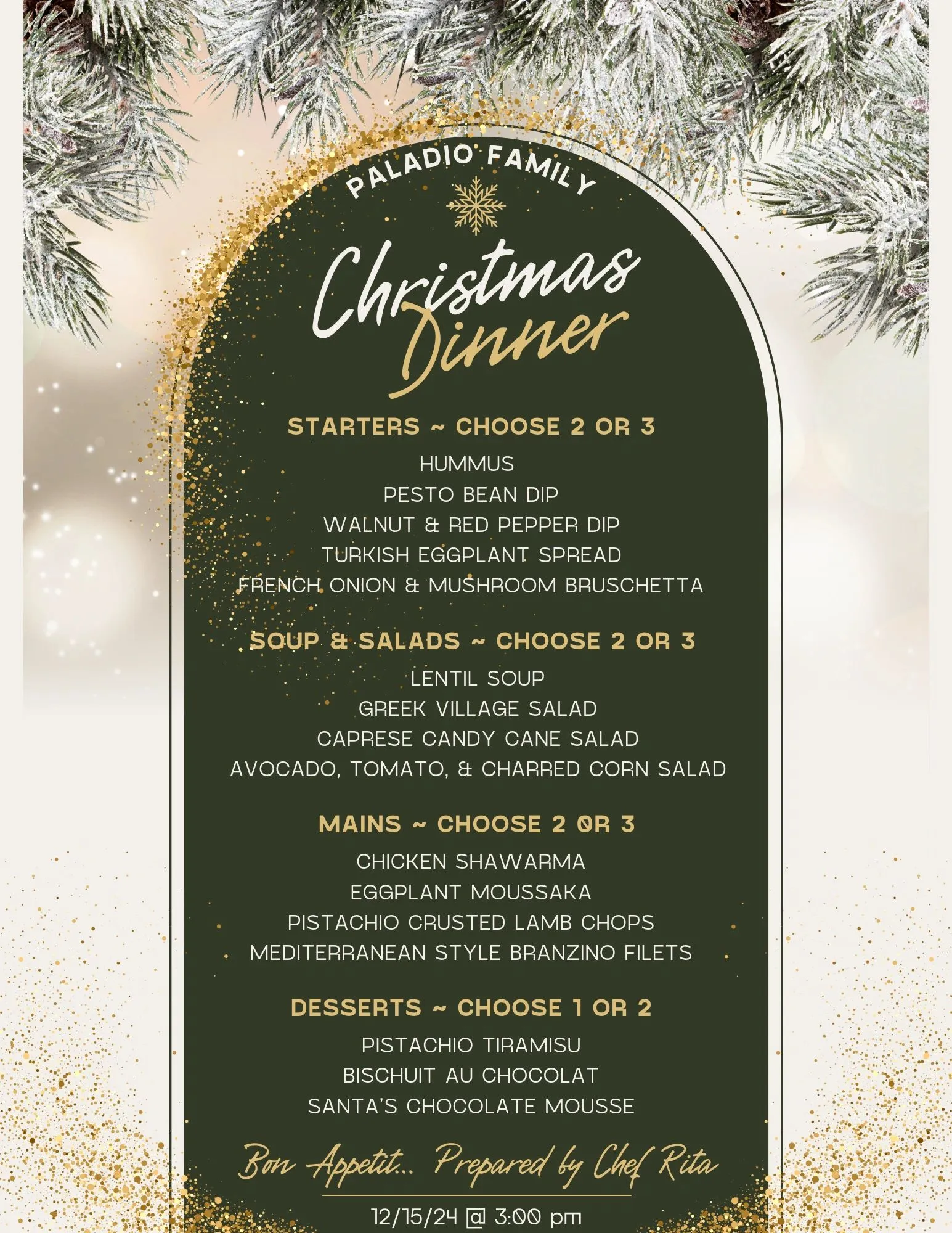Christmas Dinner menu
